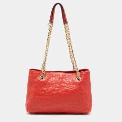 Pre Owned CH Carolina Herrera Red Embossed Leather Chain Tote
