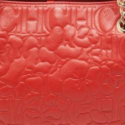 Pre Owned CH Carolina Herrera Red Embossed Leather Chain Tote