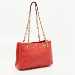 Pre Owned CH Carolina Herrera Red Embossed Leather Chain Tote