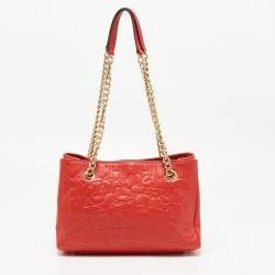 Pre Owned CH Carolina Herrera Red Embossed Leather Chain Tote