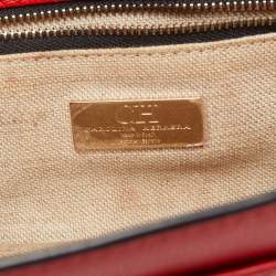 Pre Owned CH Carolina Herrera Red Monogram Leather Flap Top Handle Bag