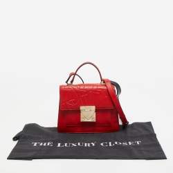 Pre Owned CH Carolina Herrera Red Monogram Leather Flap Top Handle Bag