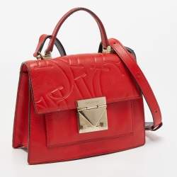 Pre Owned CH Carolina Herrera Red Monogram Leather Flap Top Handle Bag