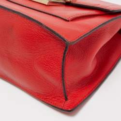 Pre Owned CH Carolina Herrera Red Monogram Leather Flap Top Handle Bag