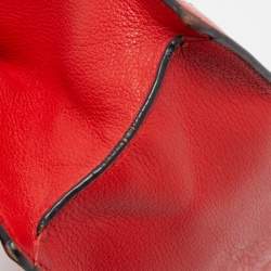 Pre Owned CH Carolina Herrera Red Monogram Leather Flap Top Handle Bag