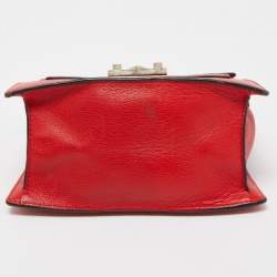 Pre Owned CH Carolina Herrera Red Monogram Leather Flap Top Handle Bag