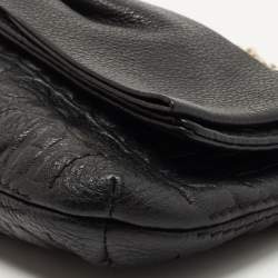 Pre Owned CH Carolina Herrera Black Monogram Embossed Leather Bow Chain Clutch