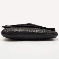 Pre Owned CH Carolina Herrera Black Monogram Embossed Leather Bow Chain Clutch