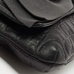Pre Owned CH Carolina Herrera Black Monogram Embossed Leather Bow Chain Clutch