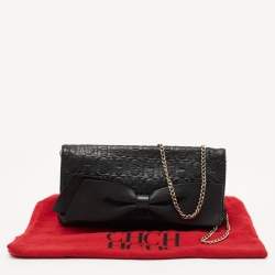Pre Owned CH Carolina Herrera Black Monogram Embossed Leather Bow Chain Clutch