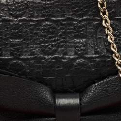 Pre Owned CH Carolina Herrera Black Monogram Embossed Leather Bow Chain Clutch