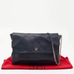 Pre Owned CH Carolina Herrera Blue Leather Flap Shoulder Bag