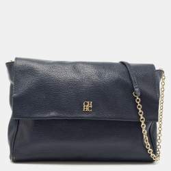 Pre Owned CH Carolina Herrera Blue Leather Flap Shoulder Bag