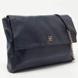 Pre Owned CH Carolina Herrera Blue Leather Flap Shoulder Bag
