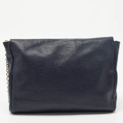 Pre Owned CH Carolina Herrera Blue Leather Flap Shoulder Bag