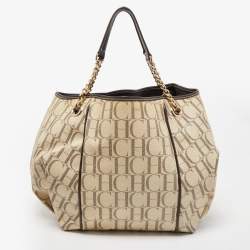 Pre Owned حقيبة يد كارولينا هيريرا بسلسلة كانف اس مقوى مونوغرام كريمي