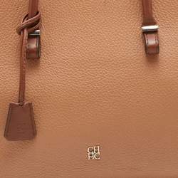 Pre Owned CH Carolina Herrera Brown/Cream Leather Top Zip Tote 