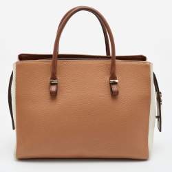 Pre Owned CH Carolina Herrera Brown/Cream Leather Top Zip Tote 