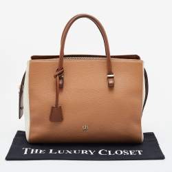 Pre Owned CH Carolina Herrera Brown/Cream Leather Top Zip Tote 