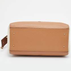 Pre Owned CH Carolina Herrera Brown/Cream Leather Top Zip Tote 