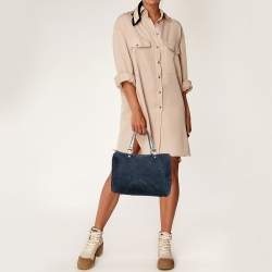 Pre Owned CH Carolina Herrera Blue Monogram Denim Andy Boston Bag