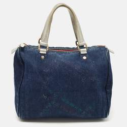 Pre Owned CH Carolina Herrera Blue Monogram Denim Andy Boston Bag