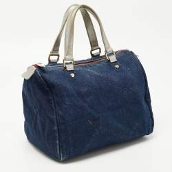 Pre Owned CH Carolina Herrera Blue Monogram Denim Andy Boston Bag