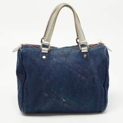 Pre Owned CH Carolina Herrera Blue Monogram Denim Andy Boston Bag