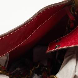 Pre Owned CH Carolina Herrera Red Monogram Embossed Leather Chain Shoulder Bag