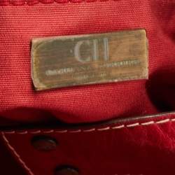 Pre Owned CH Carolina Herrera Red Monogram Embossed Leather Chain Shoulder Bag