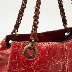Pre Owned CH Carolina Herrera Red Monogram Embossed Leather Chain Shoulder Bag