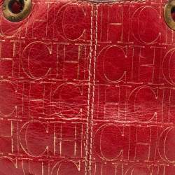 Pre Owned CH Carolina Herrera Red Monogram Embossed Leather Chain Shoulder Bag