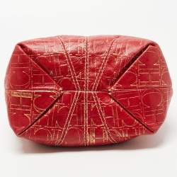 Pre Owned CH Carolina Herrera Red Monogram Embossed Leather Chain Shoulder Bag