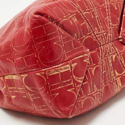 Pre Owned CH Carolina Herrera Red Monogram Embossed Leather Chain Shoulder Bag