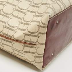 Pre Owned CH Carolina Herrera Off White/Brown Signature Coated Canvas and Leather Shopper Tote