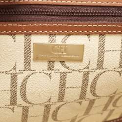 Pre Owned CH Carolina Herrera Off White/Brown Signature Coated Canvas and Leather Shopper Tote