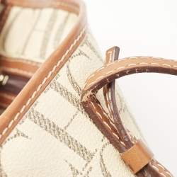 Pre Owned CH Carolina Herrera Off White/Brown Signature Coated Canvas and Leather Shopper Tote