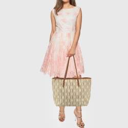 Pre Owned CH Carolina Herrera Off White/Brown Signature Coated Canvas and Leather Shopper Tote