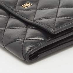 Pre Owned CH Carolina Herrera Black Quilted Leather Logo Trifold Wallet
