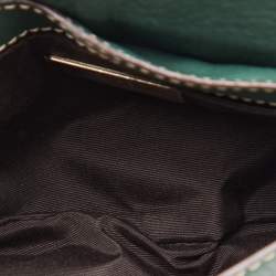 CH Carolina Herrera Green Leather Double Flap Chain Baguette Bag