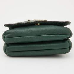 CH Carolina Herrera Green Leather Double Flap Chain Baguette Bag