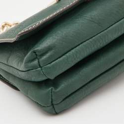 CH Carolina Herrera Green Leather Double Flap Chain Baguette Bag