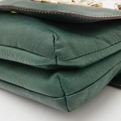 CH Carolina Herrera Green Leather Double Flap Chain Baguette Bag