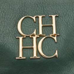 CH Carolina Herrera Green Leather Double Flap Chain Baguette Bag