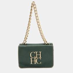 CH Carolina Herrera Beige Monogram Quilted Leather Crystal CH Wallet On  Chain