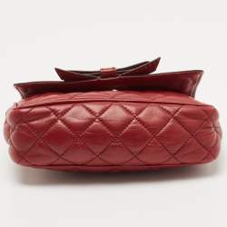 CH Carolina Herrera Red Quilted Leather Monogram Bow Crossbody Bag