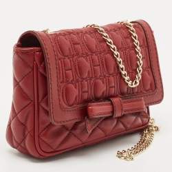 CH Carolina Herrera Red Quilted Leather Monogram Bow Crossbody Bag