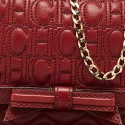 CH Carolina Herrera Red Quilted Leather Monogram Bow Crossbody Bag