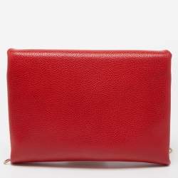 Pre Owned CH Carolina Herrera Red Leather Metal Flap Chain Clutch