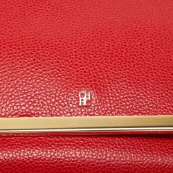 Pre Owned CH Carolina Herrera Red Leather Metal Flap Chain Clutch